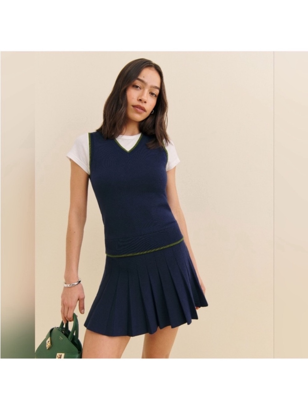 REFORMATION
Blair Sweater Dress. Navy, Grass. Size M. NWOT
